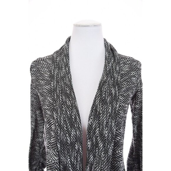 Mauve Anthropologie Knit Cardigan Sweater Ruffled Ruched Black White Women Sz S - Picture 4 of 9